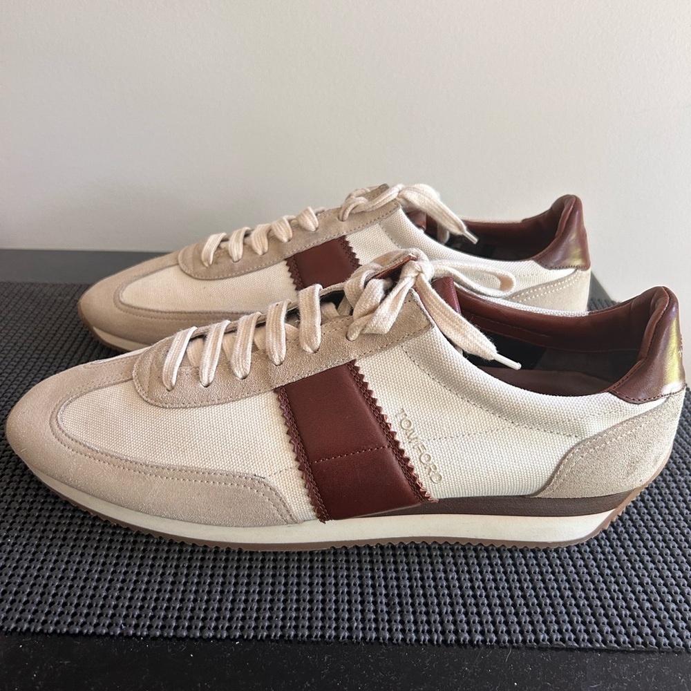 Tom Ford Cream and Brown Retro Sneakers